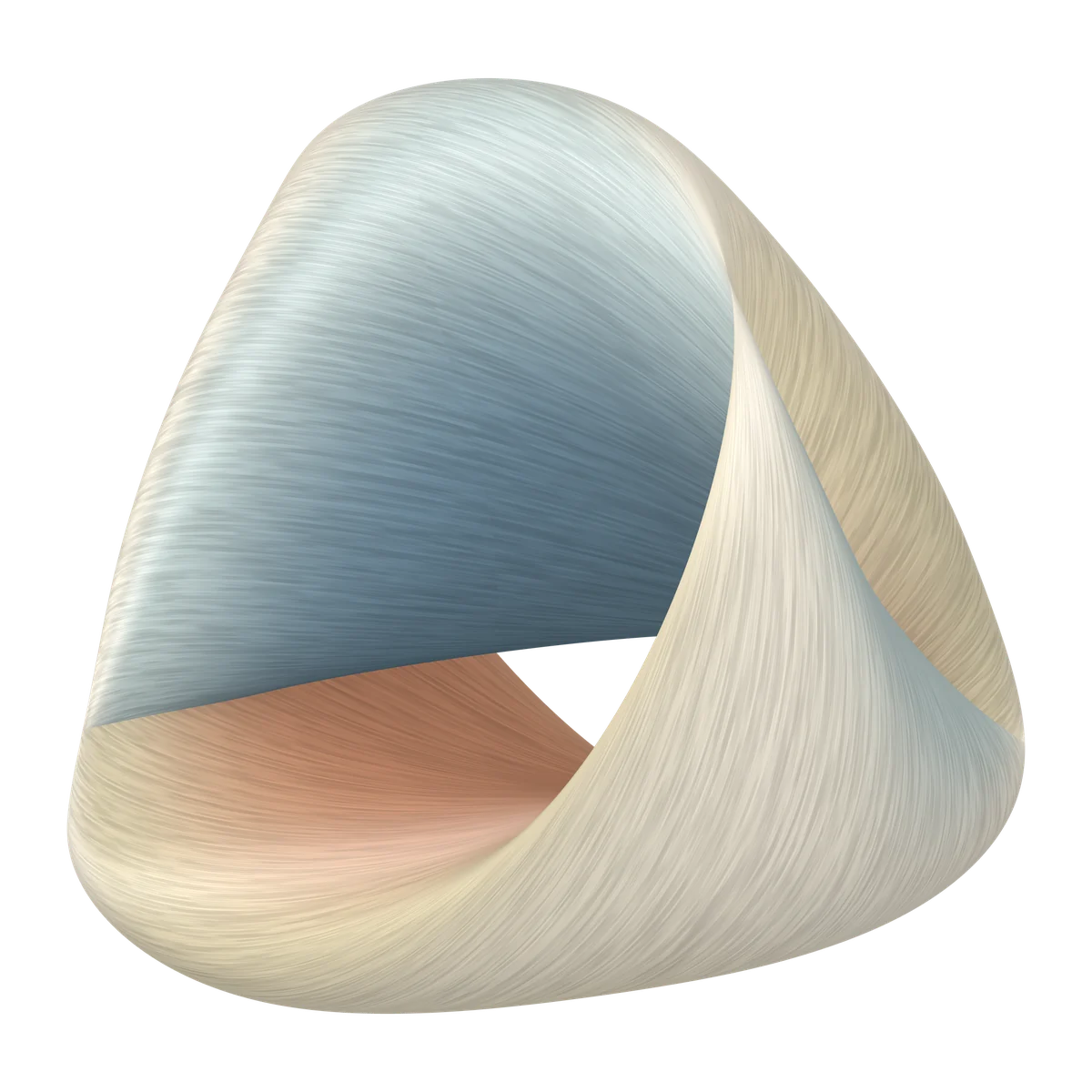 An invariant torus of the Hénon–Heiles system, the classic model of a star moving through a galaxy. Each string is a piece of one regular orbit at energy E = 0.08. Colour follows the hidden fourth coordinate of phase space.